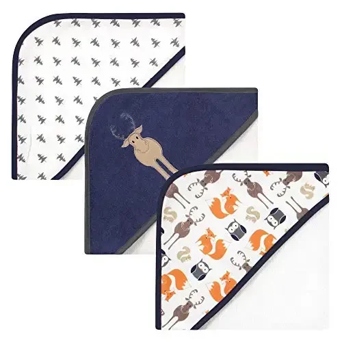 Hudson Baby Unisex Baby Cotton Rich Hooded Towels, Blue Moose, One Size 