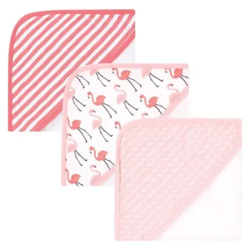 Hudson Baby Unisex Baby Cotton Rich Hooded Towels, Coral Flamingo, One Size 