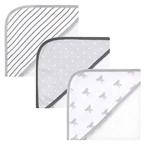 Hudson Baby Unisex Baby Cotton Rich Hooded Towels, Modern Elephant, One Size - MODAZONE