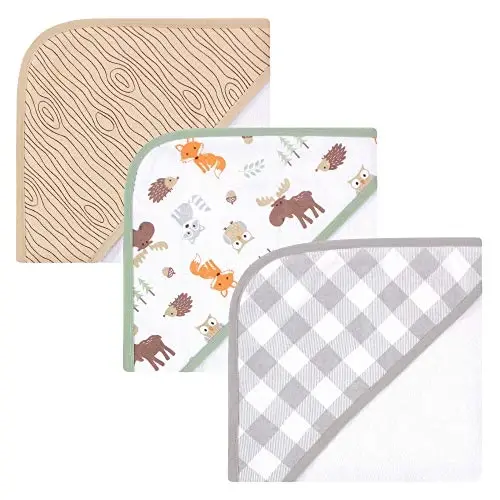 Hudson Baby Unisex Baby Cotton Rich Hooded Towels, Woodland, One Size 