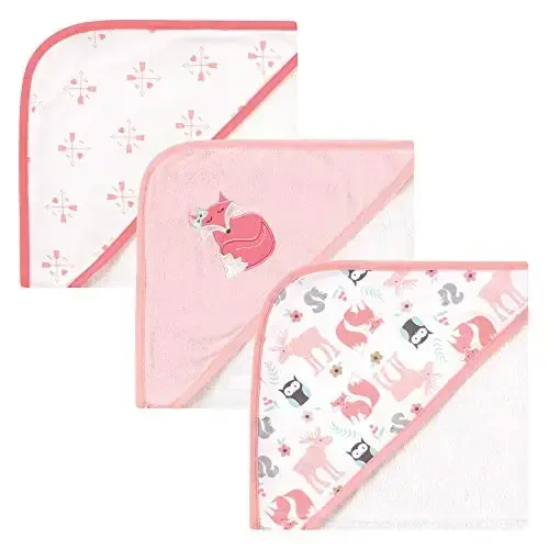Hudson Baby Unisex Baby Cotton Rich Hooded Towels, Pink Fox, One Size - 1