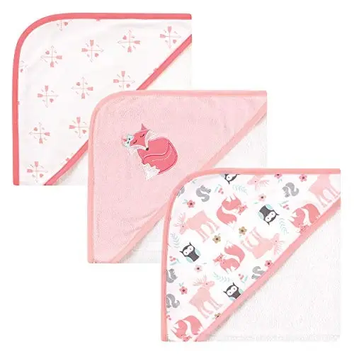 Hudson Baby Unisex Baby Cotton Rich Hooded Towels, Pink Fox, One Size 