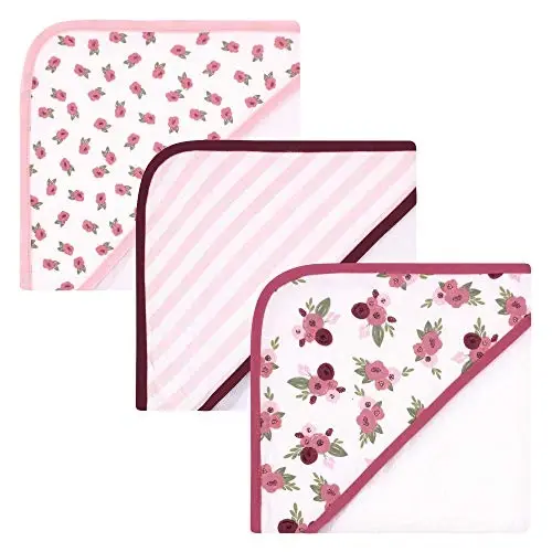 Hudson Baby Unisex Baby Cotton Rich Hooded Towels, Warm Floral, One Size - 1