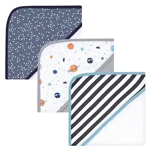 Hudson Baby Unisex Baby Cotton Rich Hooded Towels, Space, One Size 