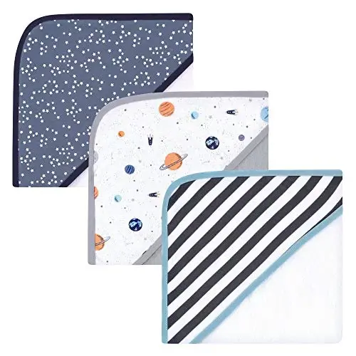 Hudson Baby Unisex Baby Cotton Rich Hooded Towels, Space, One Size - 1