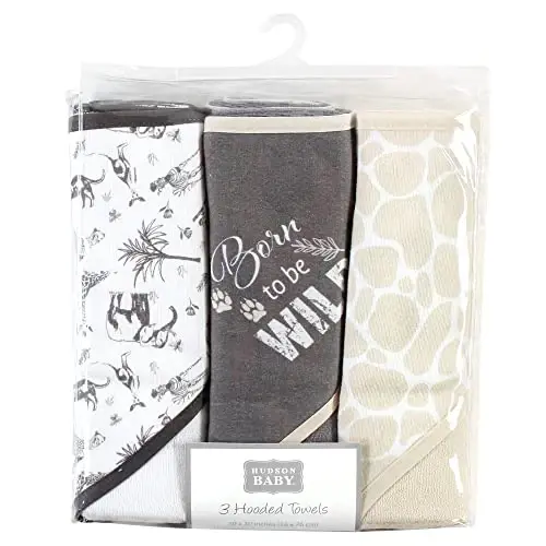 Hudson Baby Unisex Baby Cotton Rich Hooded Towels, Vintage Safari, One Size - 2