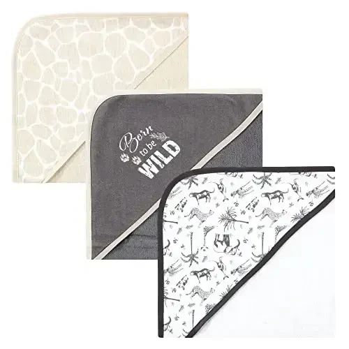 Hudson Baby Unisex Baby Cotton Rich Hooded Towels, Vintage Safari, One Size - 1