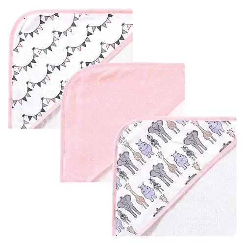 Hudson Baby Unisex Baby Cotton Rich Hooded Towels, Pink Safari, One Size 