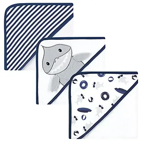 Hudson Baby Unisex Baby Cotton Rich Hooded Towels, Gray Shark, One Size - 1