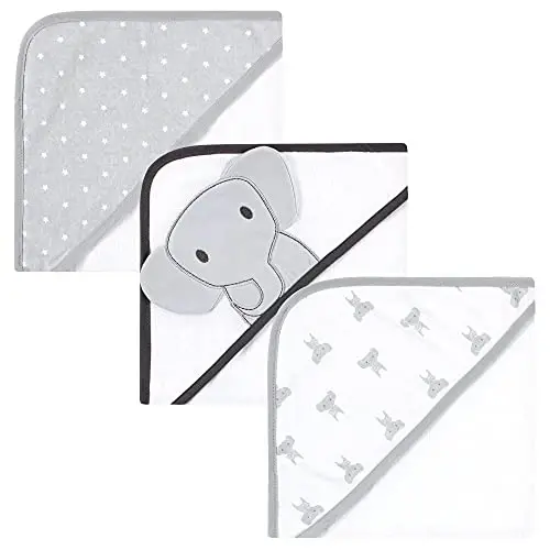 Hudson Baby Unisex Baby Cotton Rich Hooded Towels, Gray Modern Elephant, One Size 