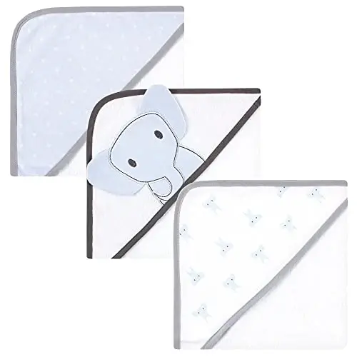 Hudson Baby Unisex Baby Cotton Rich Hooded Towels, Blue Elephant, One Size - HUDSON BABY