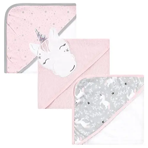 Hudson Baby Unisex Baby Cotton Rich Hooded Towels, Pink Unicorn, One Size - 1