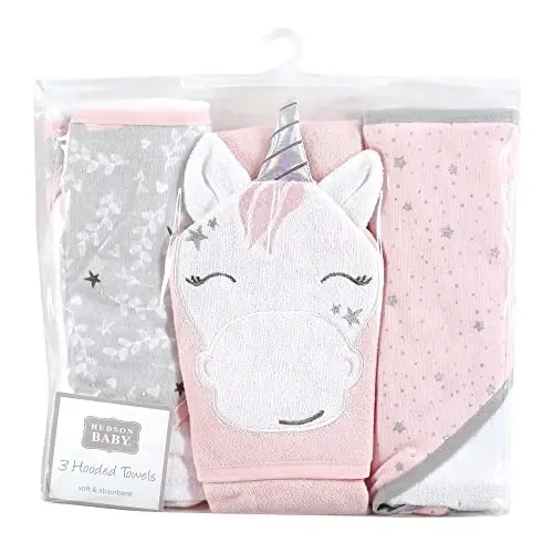 Hudson Baby Unisex Baby Cotton Rich Hooded Towels, Pink Unicorn, One Size - 2