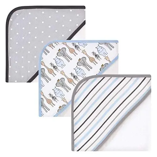 Hudson Baby Unisex Baby Cotton Rich Hooded Towels, Royal Safari, One Size - 1