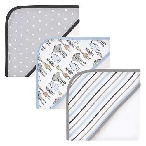 Hudson Baby Unisex Baby Cotton Rich Hooded Towels, Royal Safari, One Size - 1