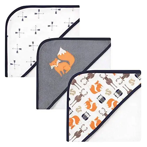 Hudson Baby Unisex Baby Cotton Rich Hooded Towels, Orange Fox, One Size 