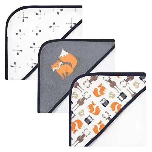 Hudson Baby Unisex Baby Cotton Rich Hooded Towels, Orange Fox, One Size - 1