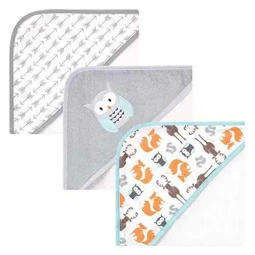 Hudson Baby Unisex Baby Cotton Rich Hooded Towels, Owl, One Size - 1