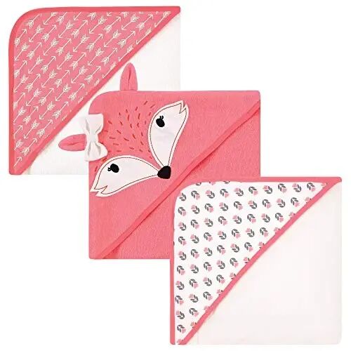 Hudson Baby Unisex Baby Cotton Rich Hooded Towels, Girl Fox, One Size - HUDSON BABY