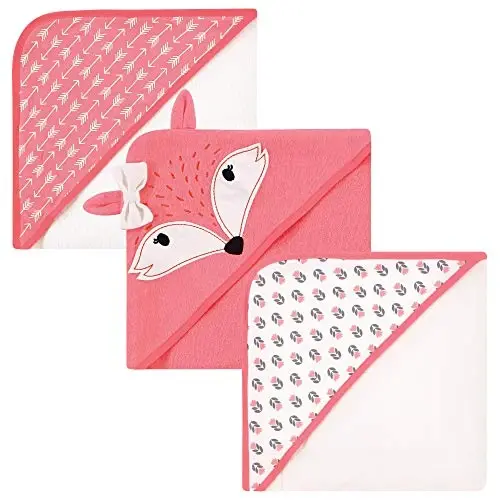 Hudson Baby Unisex Baby Cotton Rich Hooded Towels, Girl Fox, One Size 