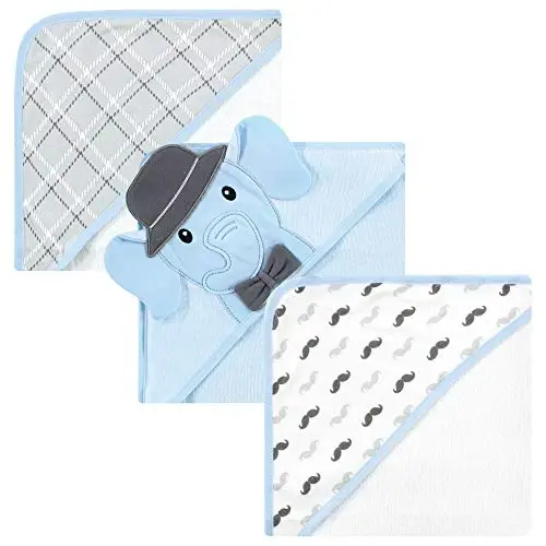 Hudson Baby Unisex Baby Cotton Rich Hooded Towels, Blue Charcoal Elephant, One Size - HUDSON BABY