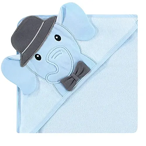 Hudson Baby Unisex Baby Cotton Rich Hooded Towels, Blue Charcoal Elephant, One Size - 2