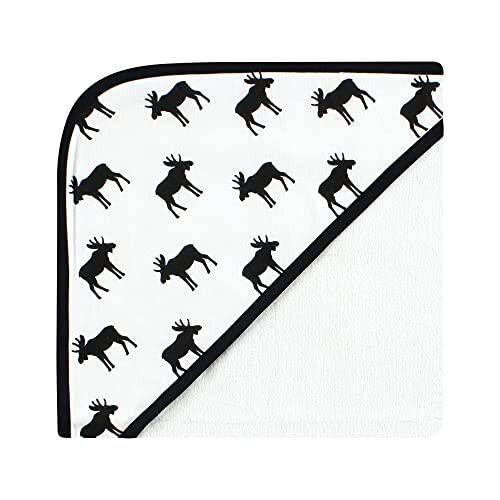 Hudson Baby Unisex Baby Cotton Rich Hooded Towels, Black Moose, One Size - 4