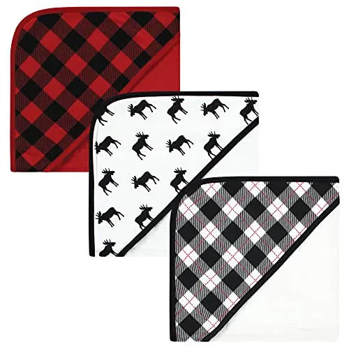 Hudson Baby Unisex Baby Cotton Rich Hooded Towels, Black Moose, One Size - MODAZONE