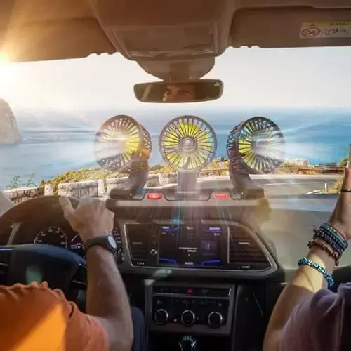 HUENLYEL Car Dashboard Fan for Car, Triple Heads 12V Fan for Car Dashboard Truck SUV RV(12V/1A Plug) - HUENLYEL