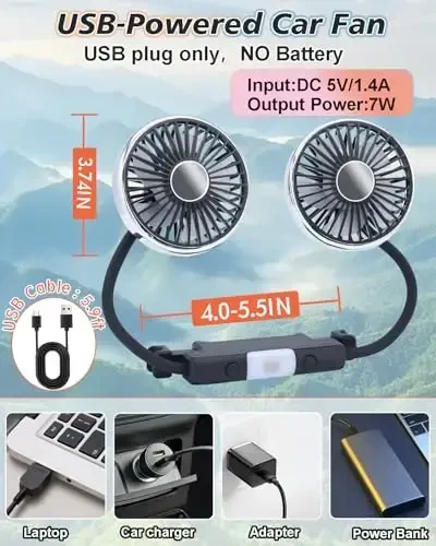 HUENLYEL Backseat Car Fan for Backseat Kids, Adjustable Car Backseat Fan for Baby Rear Facing Back Seat (No Battery) - 5