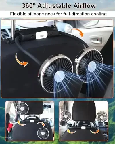 HUENLYEL Backseat Car Fan for Backseat Kids, Adjustable Car Backseat Fan for Baby Rear Facing Back Seat (No Battery) - 3