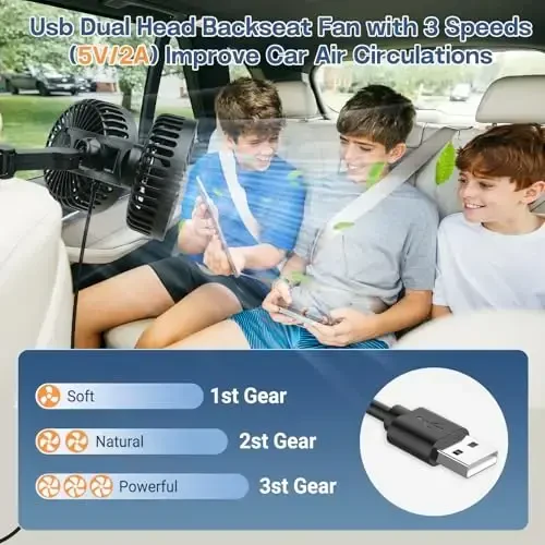 HUENLYEL Backseat Car Fan for Kids, Adjustable Car Backseat Fan for Kids Car Back Seat (No Battery) - 3
