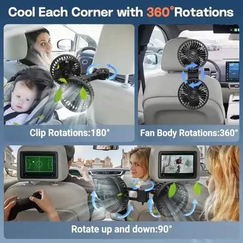 HUENLYEL Backseat Car Fan for Kids, Adjustable Car Backseat Fan for Kids Car Back Seat (No Battery) - 4