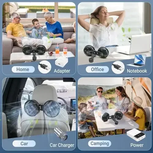 HUENLYEL Backseat Car Fan for Kids, Adjustable Car Backseat Fan for Kids Car Back Seat (No Battery) - 5