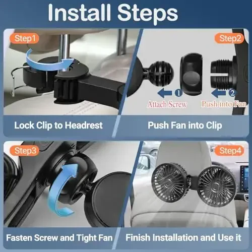 HUENLYEL Backseat Car Fan for Kids, Adjustable Car Backseat Fan for Kids Car Back Seat (No Battery) - 6