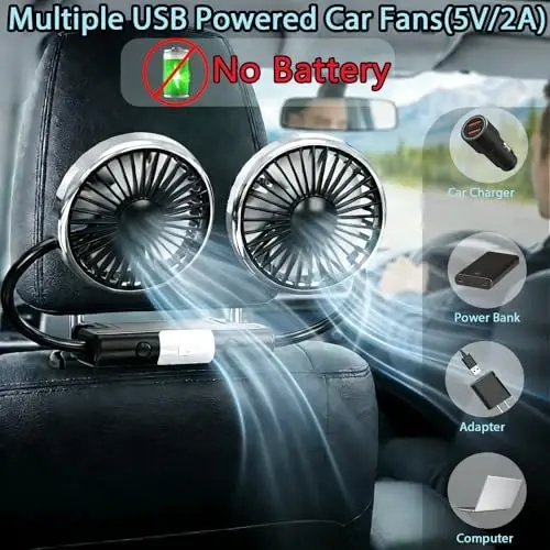 HUENLYEL Backseat Fan for Baby Rear Facing Car Backseat, Dual Car Headrest Seat Fans for Backseat for Kids (No Battery) - 5