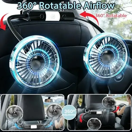 HUENLYEL Backseat Fan for Baby Rear Facing Car Backseat, Dual Car Headrest Seat Fans for Backseat for Kids (No Battery) - 3