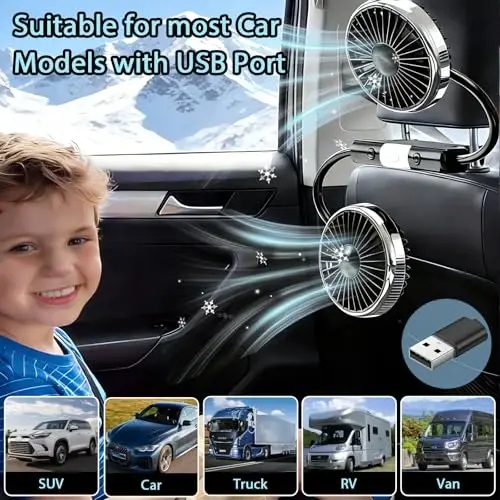HUENLYEL Backseat Fan for Baby Rear Facing Car Backseat, Dual Car Headrest Seat Fans for Backseat for Kids (No Battery) - 4