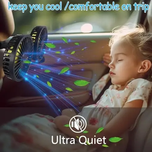 HUENLYEL USB Car Seat Fans for Backseat Baby, Electric 5V USB Car Cooling Fan for Car Rear Seat Baby Kids Passengers(USB Powered Only, No Battery) - 4