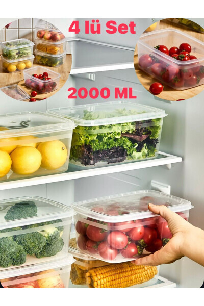 Huge 4 Pieces Refrigerator Storage Container with Lid Food and Freezer Vegetable Container Cereal Set 2 Lt - BAYE