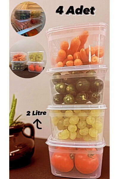 Huge 4 Pieces Refrigerator Storage Container with Lid Food and Freezer Vegetable Container Cereal Set 2 Lt - BAYE (1)