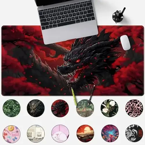 Huge Dragon Large Mouse Pad - Red and Black Mousepad, Big Full Keyboard and Mouse Pad with Stitched Edges, Anti-Slip, Funny Desk Pad, 31.5 X 15.8 in. - MECHANICAL CATTLE (1)