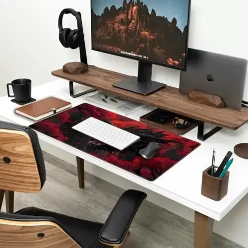 Huge Dragon Large Mouse Pad - Red and Black Mousepad, Big Full Keyboard and Mouse Pad with Stitched Edges, Anti-Slip, Funny Desk Pad, 31.5 X 15.8 in. - 3