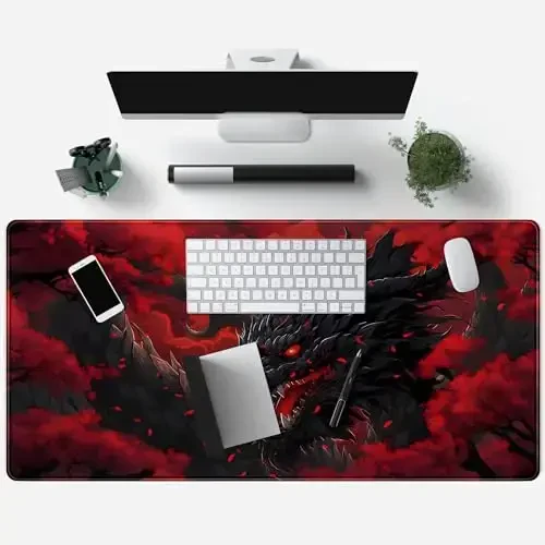 Huge Dragon Large Mouse Pad - Red and Black Mousepad, Big Full Keyboard and Mouse Pad with Stitched Edges, Anti-Slip, Funny Desk Pad, 31.5 X 15.8 in. - 4