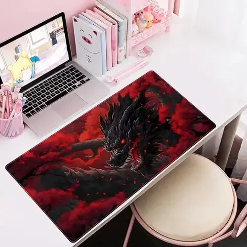 Huge Dragon Large Mouse Pad - Red and Black Mousepad, Big Full Keyboard and Mouse Pad with Stitched Edges, Anti-Slip, Funny Desk Pad, 31.5 X 15.8 in. - 5