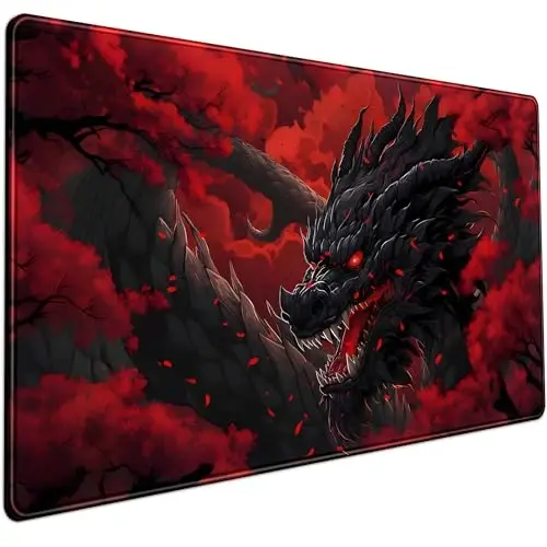 Huge Dragon Large Mouse Pad - Red and Black Mousepad, Big Full Keyboard and Mouse Pad with Stitched Edges, Anti-Slip, Funny Desk Pad, 31.5 X 15.8 in. - MECHANICAL CATTLE