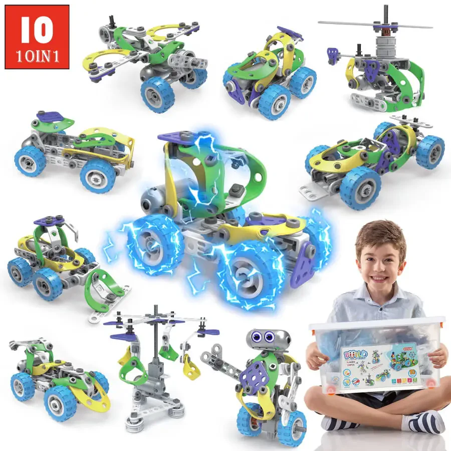 Huge Wave 10-in-1 STEM Building Toys Blocks Kit for Boys, Electric Blocks Sets, Educational Construction Kits Games, Engineering Projects Activities Christmas Gift for Kids Toddler Aged 3-10 - 7