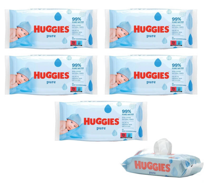 Huggies Pure Newborn Sensitive Wipes 72 Sheets 5 Pack (432 Sheets) - 2