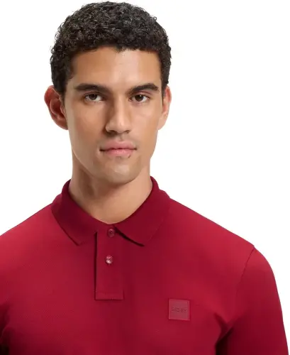 Hugo Boss erkaklar uchun streç-paxtali tor (slim-fit) polo ko'ylagi - O'rta qizil - 9