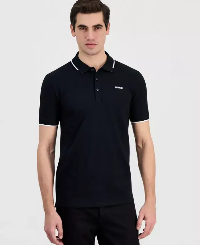 Hugo by Men's Dinoso Contrast-Tip Polo Shirt - BLACK - HUGO BOSS